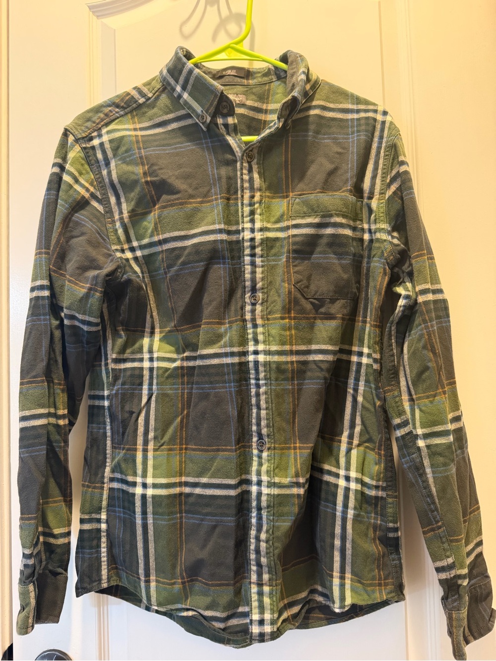 Eddie Bauer Olive and Navy Plaid Button-Down Shirt